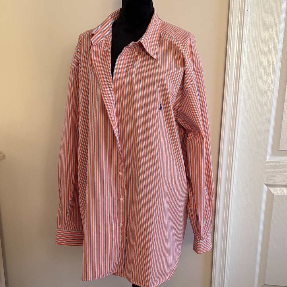 Ralph Lauren Men’s Orange, White & Blue Striped Button-Down Shirt